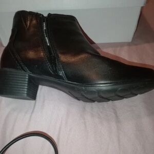 Boots Black Low Heel Side-Zip Ankle Boot